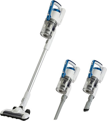 Amazon Basics Aspiradora sin cable 2 en 1 de 350 W con motor de CC sin escobillas, 0,7 l, blanco y azul